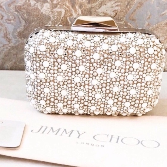 Jimmy Choo Cloud White Suede Crystal Mix Clutch - Picture 5 of 7